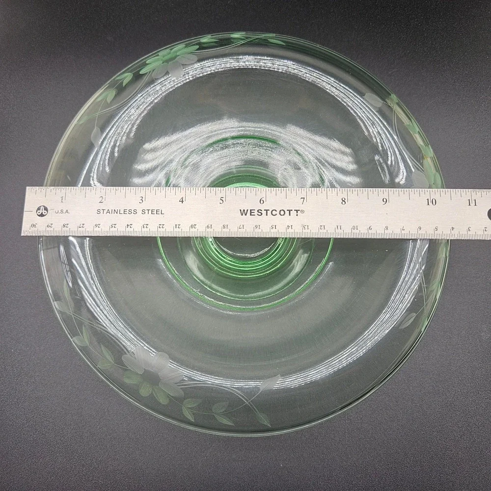 Vintage Green Uranium Depression Glass  Floral Vaseline Console Bowl UV 1930s